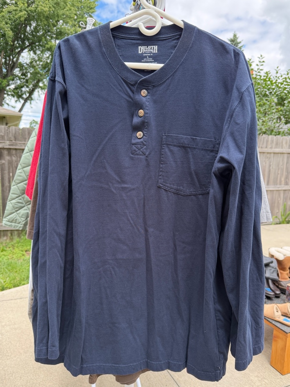 Duluth Trading Co Navy Long-Sleeve Henley with Chest Pocket